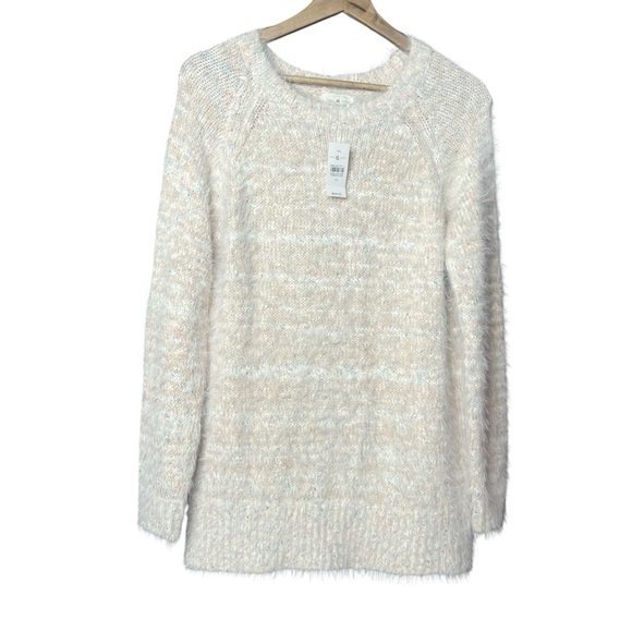 NWT Lou & Grey Cream Pink and Blue Eyelash Soft Sweater Women’s Size Medium - Picture 1 of 6